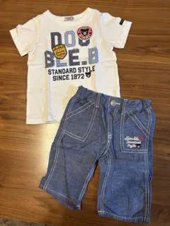 ミキハウス　ダブルビー　セットアップ　半袖Tシャツ　ハーフパンツ　ロゴ　110