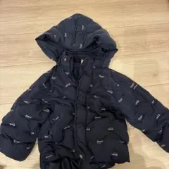 petit main プチマインネイビー車柄刺繍フード付き中綿コート100