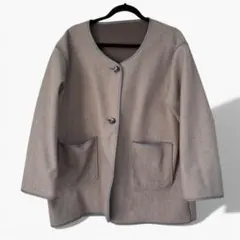 しまむら ノーカラージャケット ベージュ LL 大きいサイズ