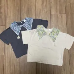Cottoli フラワー柄襟付きショート丈Tシャツ2枚セット 95cm
