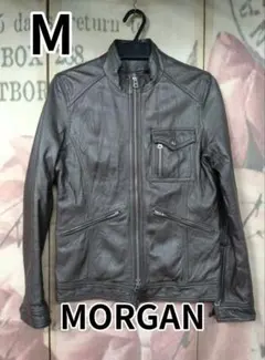 MORGAN ブラウン シングルライダースジャケット Mサイズ　牛革　ライナー付のサムネイル