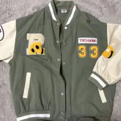 オリーブグリーン スタジャン 刺繍ロゴ