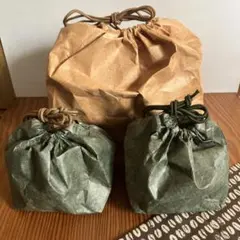 タイベック　巾着袋3個セット（茶色・緑色） ハンドメイド