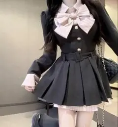 miu系 韓国風 ワンホン リボン付き制服風ワンピース