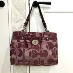 コーチ トートバッグ ピンク系 キルティング ナイロン ハートチャーム 
