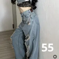 新品未使用Shoko ダメージデニムワイドパンツ 55サイズのサムネイル