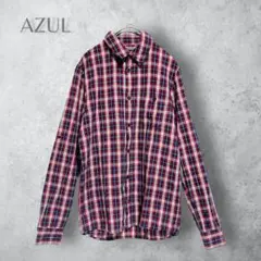 【AZUL アズール】　チェック柄　シャツ　メンズ　コットン　洗える