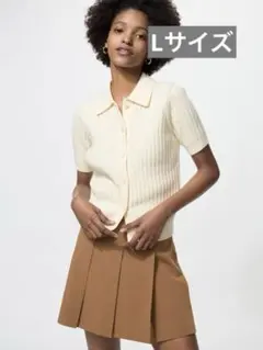 新品 UNIQLO ユニクロ リブポロカーディガン/半袖 ホワイト Lサイズ