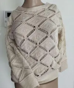 ザラ美品透かし編みアイボリー７分袖ニット