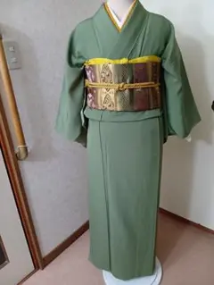 紋なし色無地　山葵色　未使用しつけ糸つき　結婚式　卒業式　慶事　茶席