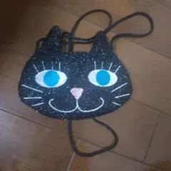 猫型 ポシェット ブラック ラメ入り