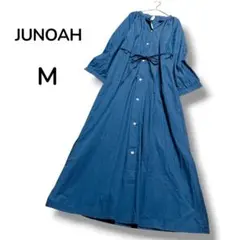 【JUNOAHジュノア】新品スキッパーバンドカラーシャツワンピース　くすみブルー