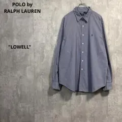 ラルフローレンLOWELLストライプシャツ90sネイビー 細ピッチ玉虫色玉虫調