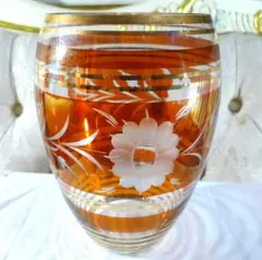 ◇【ボヘミアグラス】ヴィンテージ!チェコ製ワイン＆ゴールドカラーフラワーベース◇