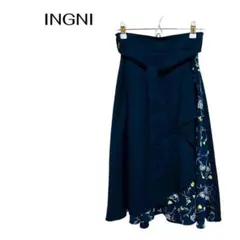 B0084INGNI膝丈フレアスカート花柄裏地 ウエストゴムベルト　ギャル