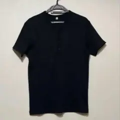 UNIQLO ユニクロ ドライワッフルヘンリーネックTシャツ 半袖 ブラック Ｌ