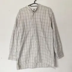 チェック柄 バンドカラーシャツ