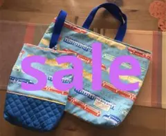 ✳︎ハンドメイド　レッスンバッグ　上靴袋　電車　青　入学　入園　ブルー