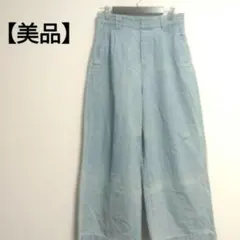【美品】デニムワイドパンツ　ライトブルー　ウエストゴム　Mサイズのサムネイル