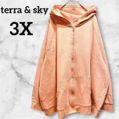 terra & sky サーモンオレンジ【3X】パーカー スエット 裏起毛