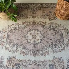 114×214 メダリオン落ち着きピンク　トルコヴィンテージラグ