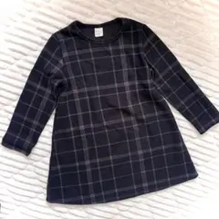 120子供服【Bee】裏起毛ブラックチェック長袖ワンピース 女の子 秋冬