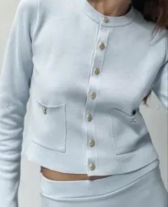 ZARA ザラ　ゴールドボタン　ニットカーディガン　ブルー　水色