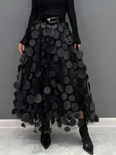 立体ドットロングボリュームチュールスカート　デザインステージ衣装　ダンスモード系