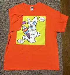 ホワイトラビットプリント Tシャツ オレンジ