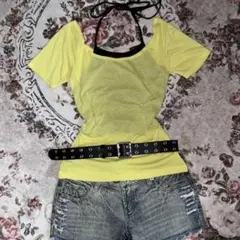 黄色 トップス 平成ギャル Y2K オフショル ワンショル