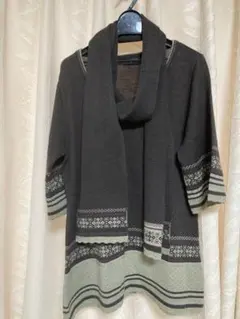 再値下げ！美品　ダークブラウン Vネックニット 五分袖　マフラー付き