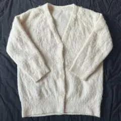 VIS 毛混Vネックシャギーカーディガン アイボリー
