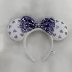 ディズニー ミニー　カチューシャ　スパンコール　白 紫 ハート