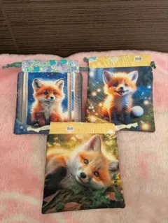 【処分価格】ミニミニ巾着袋3点セット キツネ 春