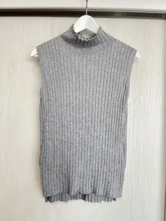 【PLAIN PEOPLE 】グレー リブ編み ノースリーブ ハイネック