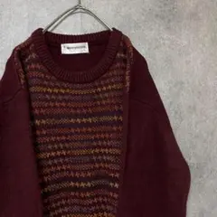 90s vintage 柄ニット　セーター　メンズ　L 古着　個性派　Y5