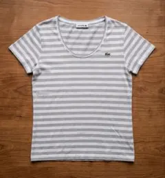 LACOSTE ボーダー 半袖Tシャツ グレー×ホワイト