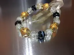 金彫四神水晶×天眼石×爆裂(クラック)水晶　 天然石ブレスレット