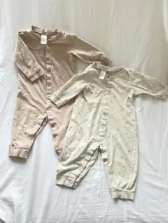 くすみピンク花長袖ロンパースカバーオール綿100春秋前開きパジャマお部屋着保育園