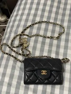 ジャンク品CHANEL ノベルティ ショルダーブラックレザー バッグ