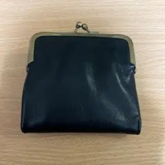 がま口ミニ財布　本革　レザー　ブラック