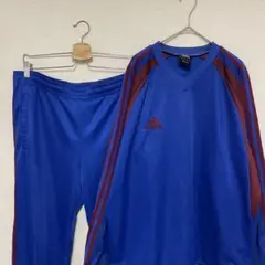 【希少】00s adidas プルオーバー ジャージ 上下 刺繍 青 エンジ