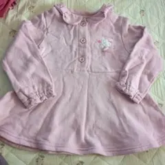 クーラクール　ピンク うさぎ刺繍 長袖トレーナーリボン襟