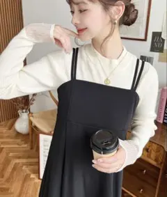 カットジョーゼットダブルストラップキャミワンピース　moment+ ブラック