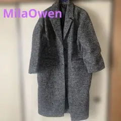【MilaOwen ミラオーウェン】ウール混紡 ツイード風 ロングコートサイズ1