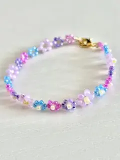 フラワービーズブレスレット(カラフル) ハンドメイド