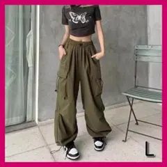 カーゴパンツ パラシュートパンツ カーキ 韓国 L ストリート レディース