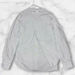 MHL. マーガレットハウエル バンドカラー ストライプシャツ L 白 グレー