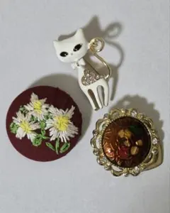 ブローチ 3点セット 猫 花 刺繍のサムネイル