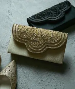ビーズ装飾 ゴールド クラッチバッグ